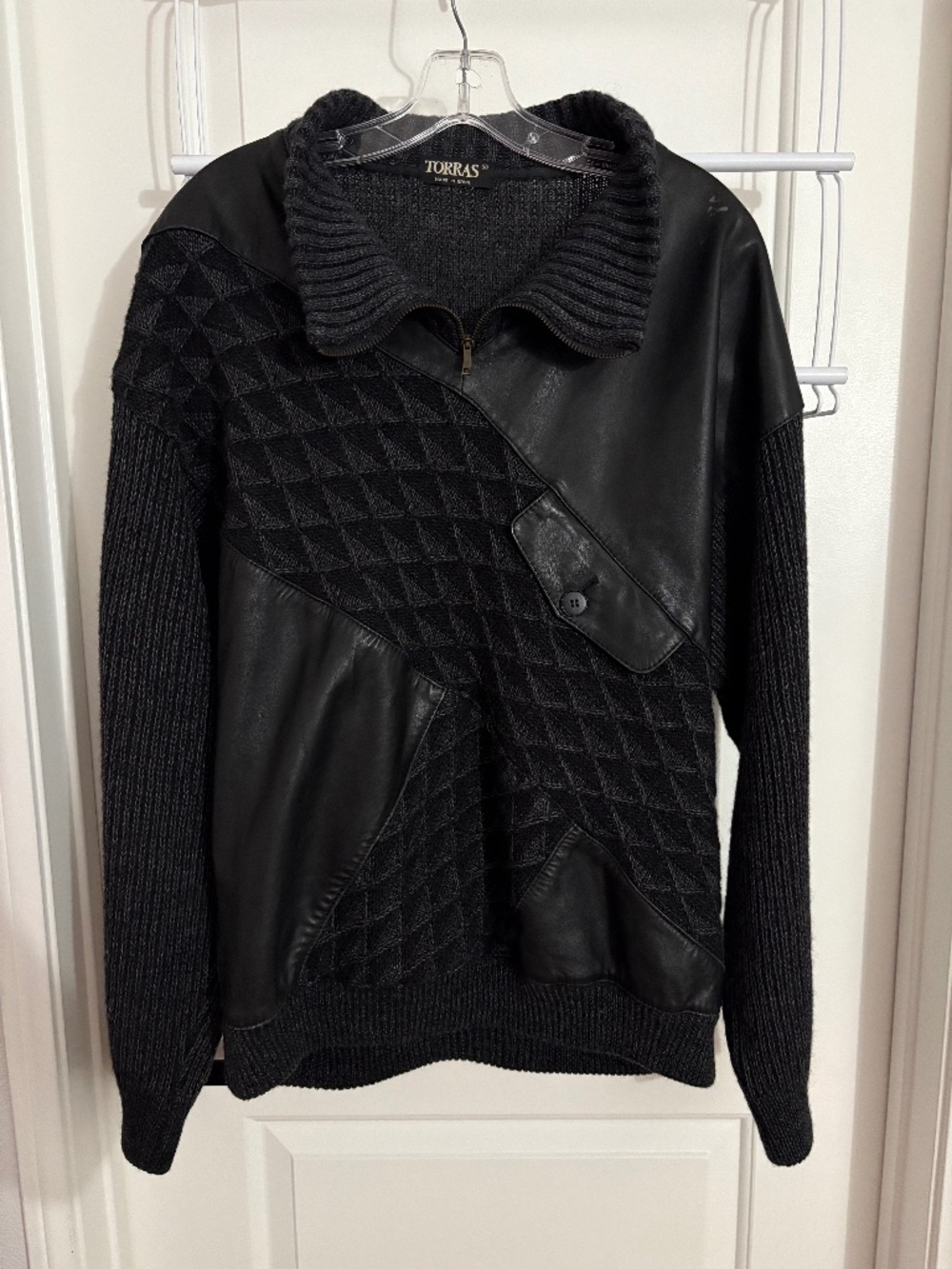 Rare Vintage Torras Spain Leather and Wool Sweater Size 42 Men’s Medium